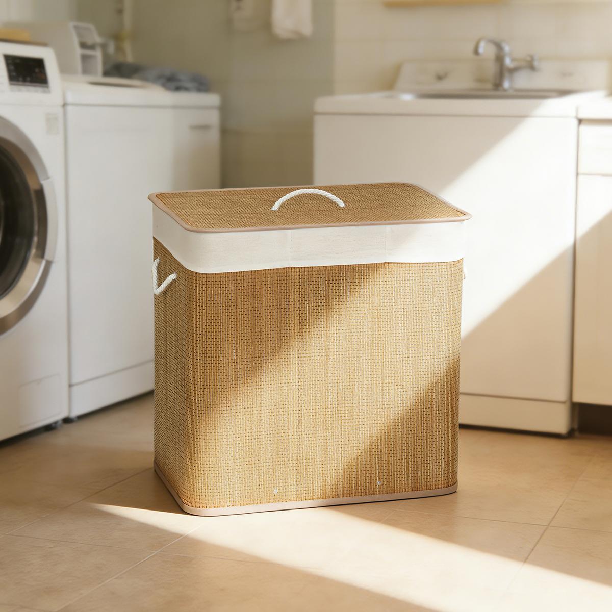 WÄSCHEKORB Bambus Braun - Braun, Holz (40/60/60cm) - HOMCOM