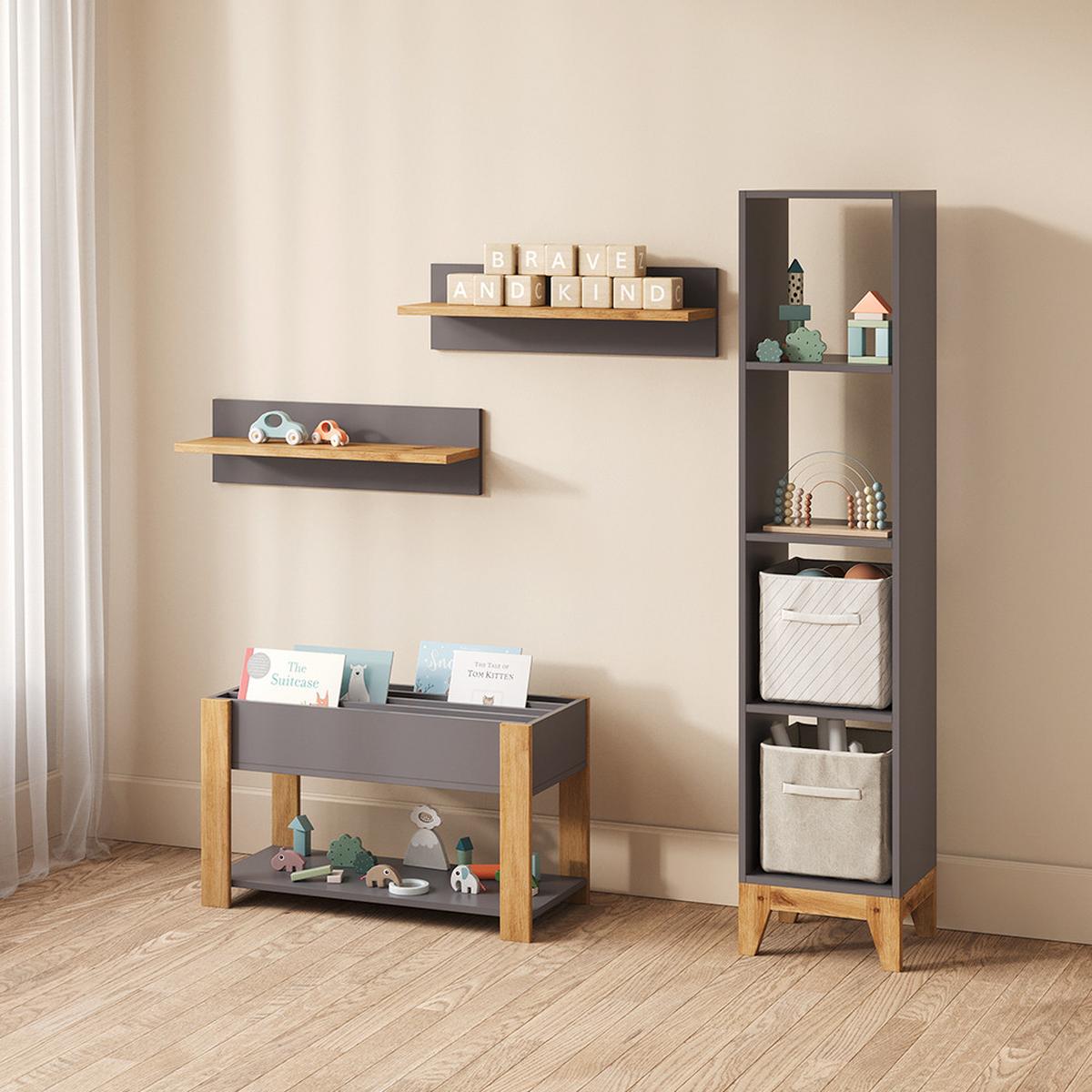 KINDERREGAL Mailo Grau/Artisan 35.2 x 159.5 cm - Eiche Artisan/Grau, Holzwerkstoff (35.2/159.5/30cm) - Livinity®