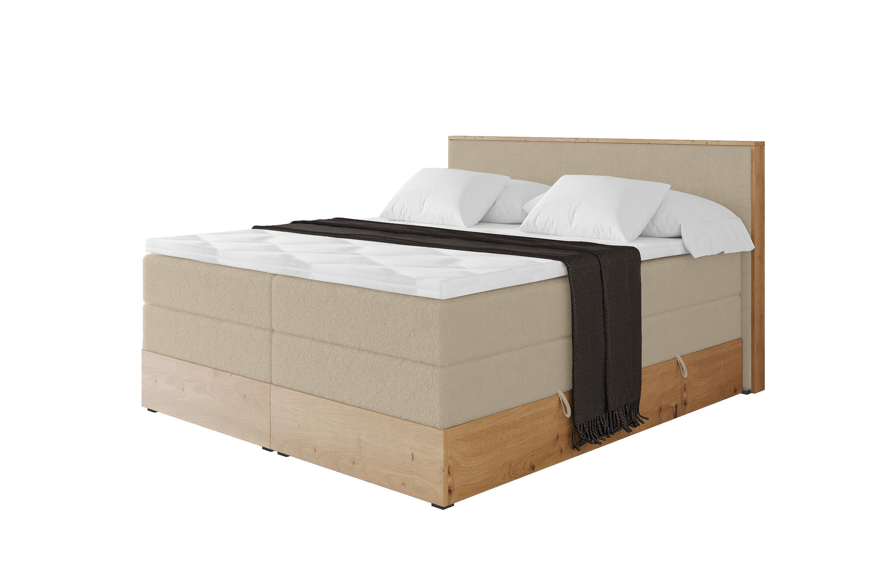 BOXSPRINGBETT LOLLI9 -KING 140x200 - H3/H4 Creme - Champagner, Holzwerkstoff (140/200cm) - ALTDECOR