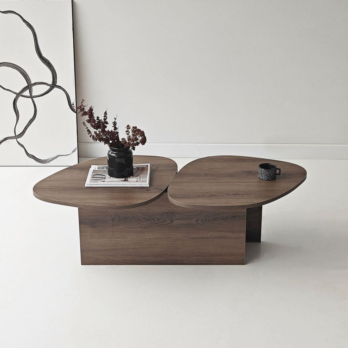 COUCHTISCH mit doppelter Platte in organischer Form 125/60/38 cm - Naturfarben, Holzwerkstoff (10/60/38cm) - Calicosy