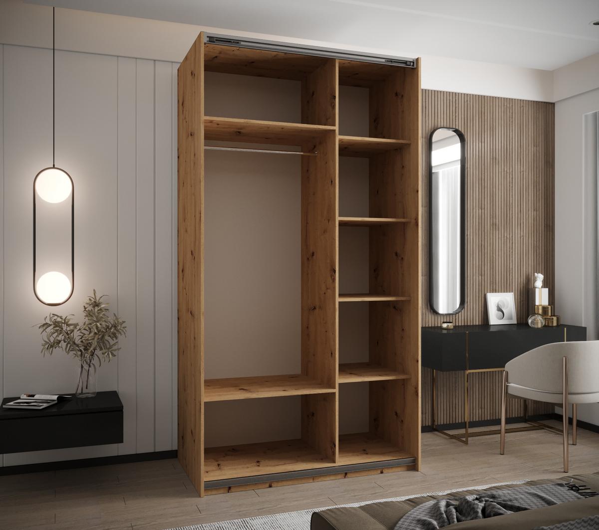 SCHWEBETÜRENSCHRANK 245,5/140/64 2-türig - Silberfarben/Schwarz, Holz/Metall (140/245/64cm) - Abiks Möbel