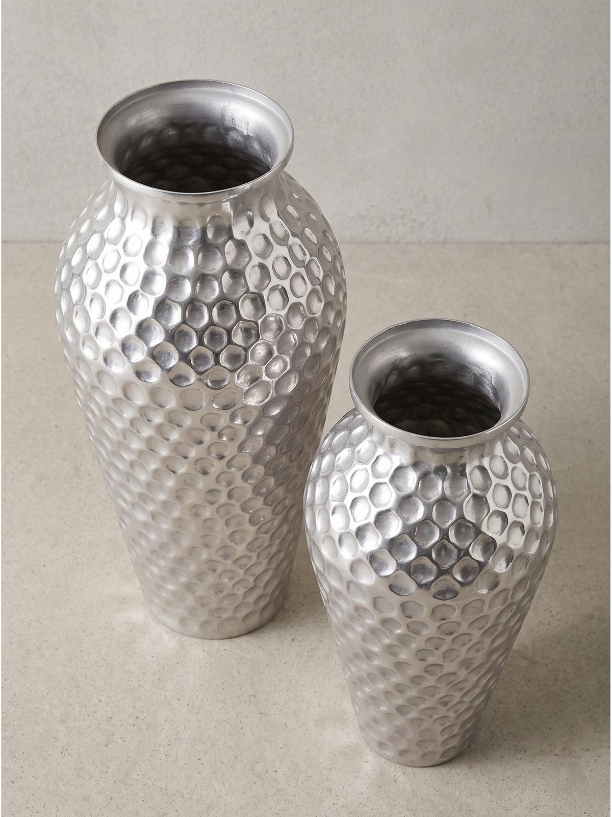 VASEN 2er-Set MANTOVA, Aluminium, handgefertigt, Silber, Ø 26 x 51 cm - Silberfarben, Metall (51cm) - KADIMA DESIGN