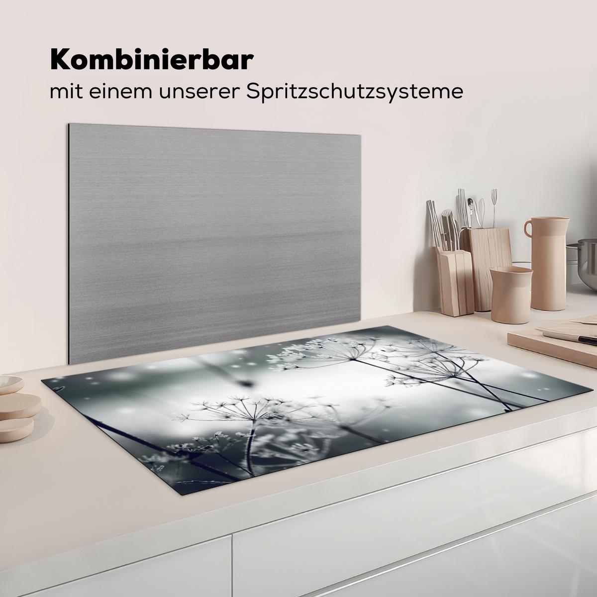 HERDABDECKPLATTE Blumen - Winter - Schnee - Natur Induktionsschutz 91.6x52.7 cm - Grau, Kunststoff (91.6/52.7/0.2cm) - MuchoWow
