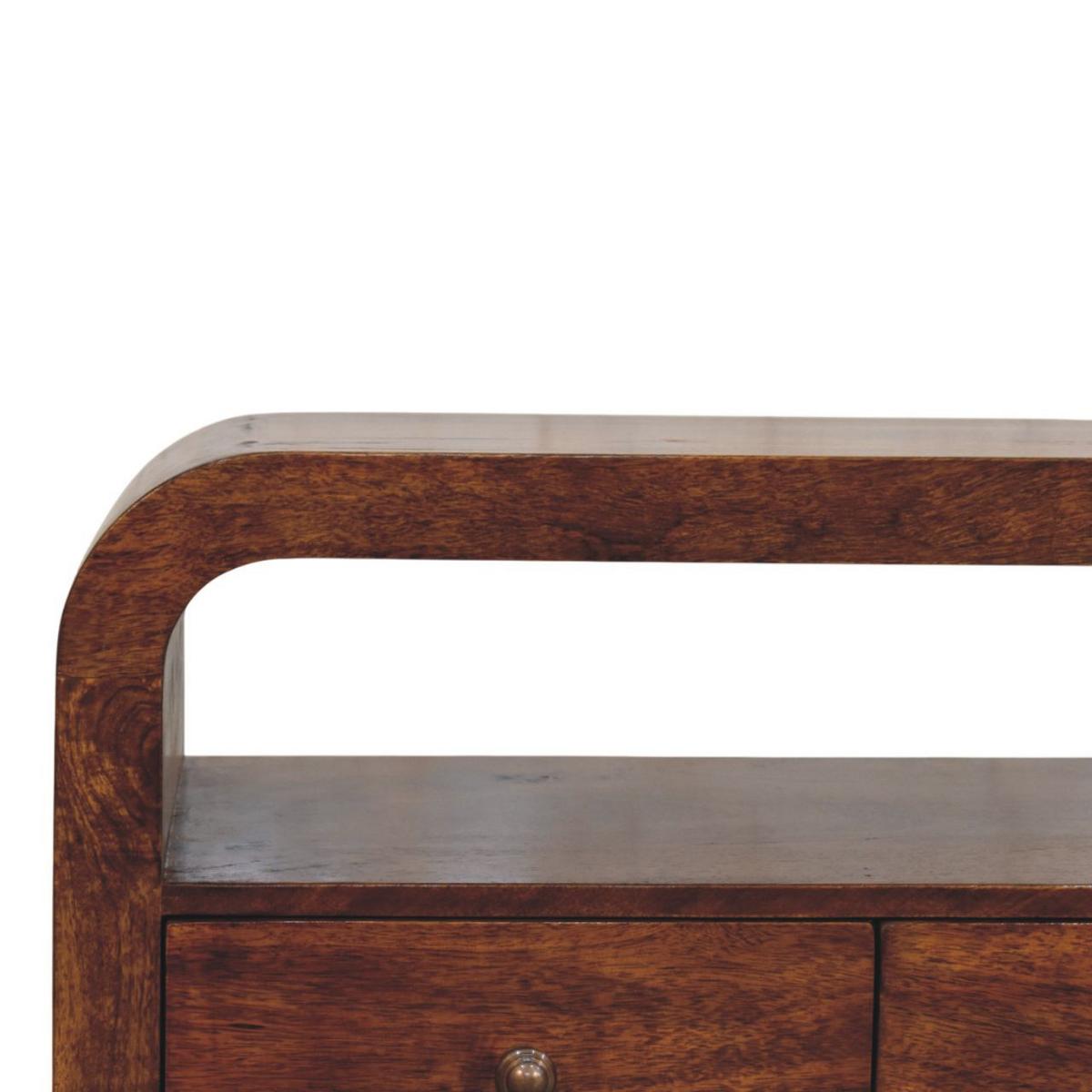 TV-MÖBEL Darcy Kastanie, 3 Schubladen und Offenes Regal, Dunkelbraun - Dunkelbraun/Messingfarben, Holz/Metall (110/45/35cm) - Artisan Furniture