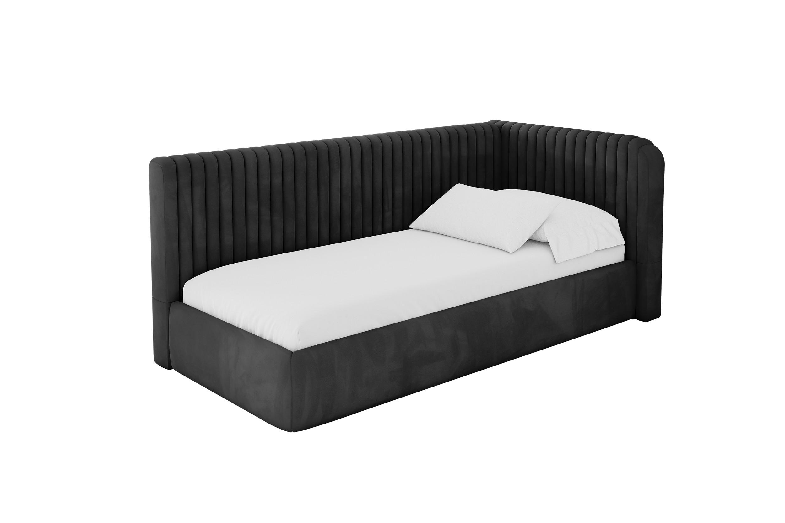 EINZELLBETT Jugendbett mit Bettkasten und Matratze H3/H4, Links - AURY 100x200 Schwarz - Schwarz, Holzwerkstoff/Textil (100/200cm) - ALTDECOR