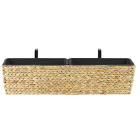 BLUMENTOPF sandbeige rechteckig 80/20/18 cm Kawala - Beige, Naturmaterialien (20cm) - Beliani