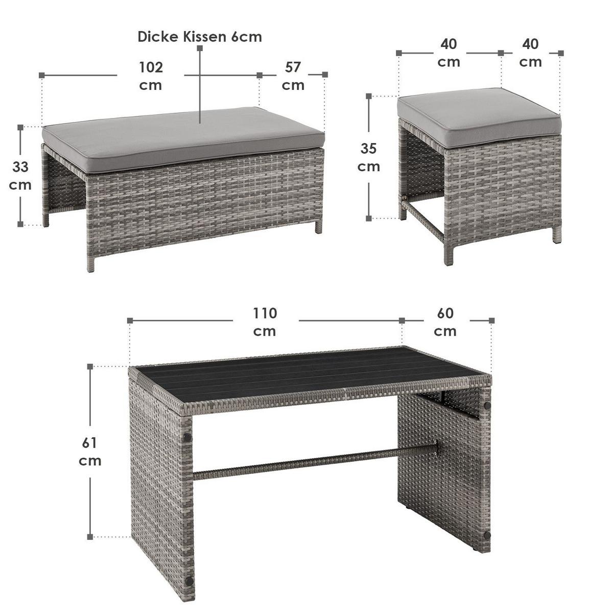 GARTENMÖBELSET Jamaika grau (4-tlg.) - Grau, Kunststoff/Metall - Juskys