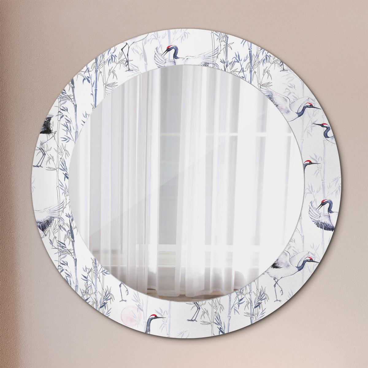 SPIEGEL Rund Ø 60 cm mit Aufdruck - Blau/Weiß, Glas (60/60/0.4cm) - Wallfluent
