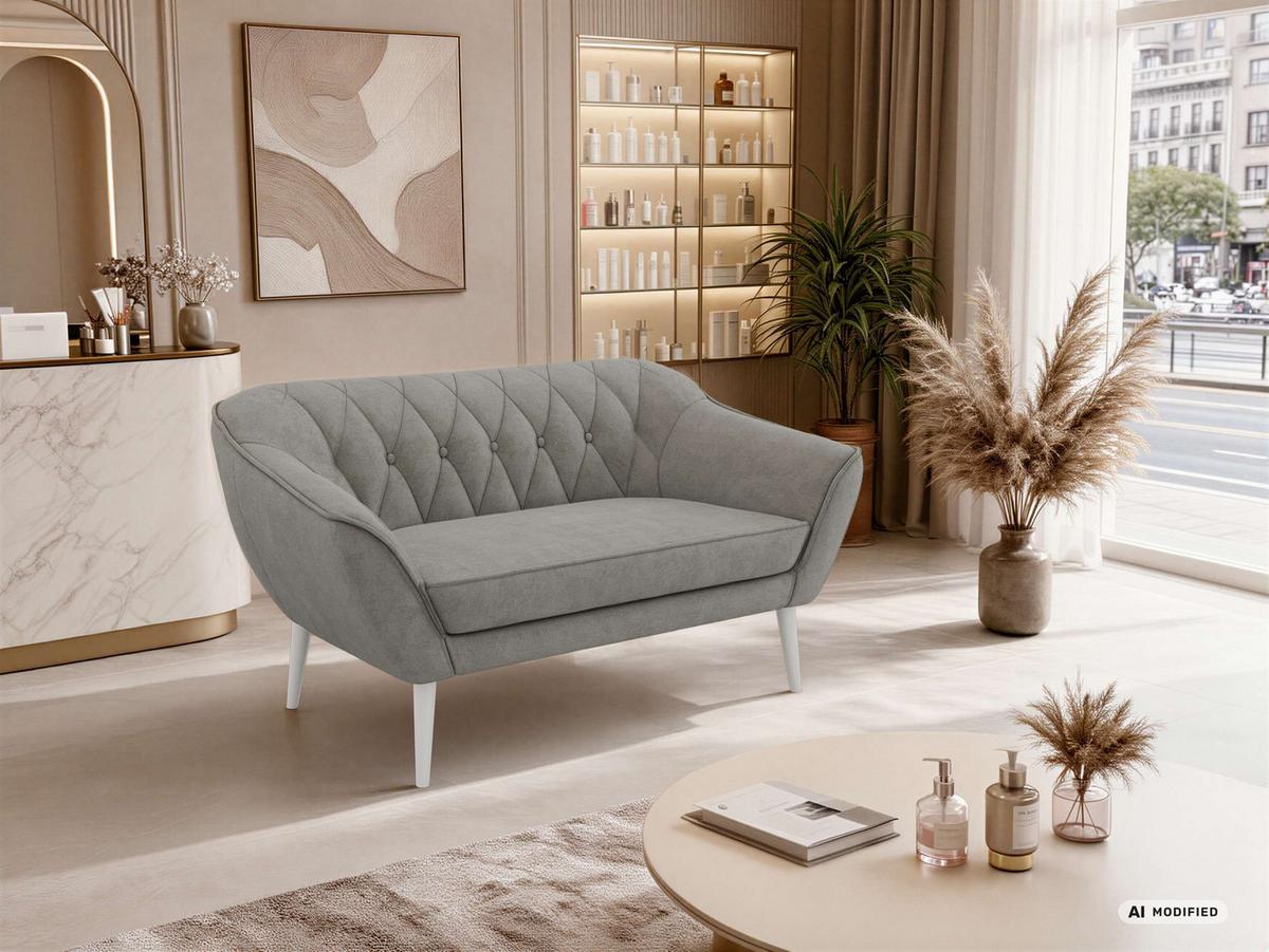 2-SITZER-SOFA PIRS - Grau Stukture - Weiße Beine - Platinfarben/Weiß, Holzwerkstoff/Textil (140/75/74cm) - MKS