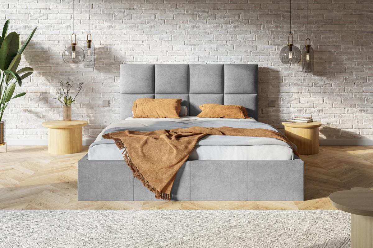 BETT 160x200 - Polsterbett mit Bettkasten und Metallrahmen - Modern Betten - Glatter Kronos-Stoff - Kollektion Roma, grau - Grau, Holz/Textil (160/200cm) - Alpi-Möbel