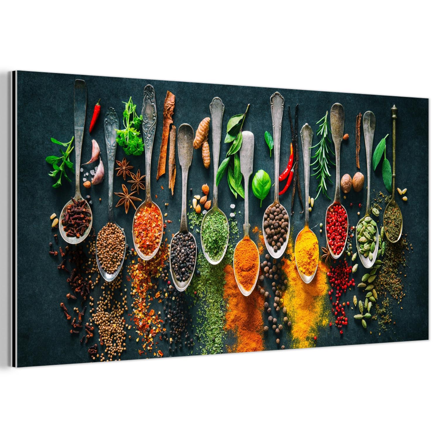 METALLBILD Kräuter - Gewürze - Löffel 80x40 cm - Currygelb, Metall (80/40cm) - MuchoWow