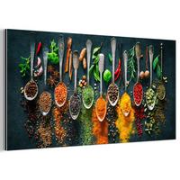 METALLBILD Kräuter - Gewürze - Löffel 80x40 cm - Currygelb, Metall (80/40cm) - MuchoWow