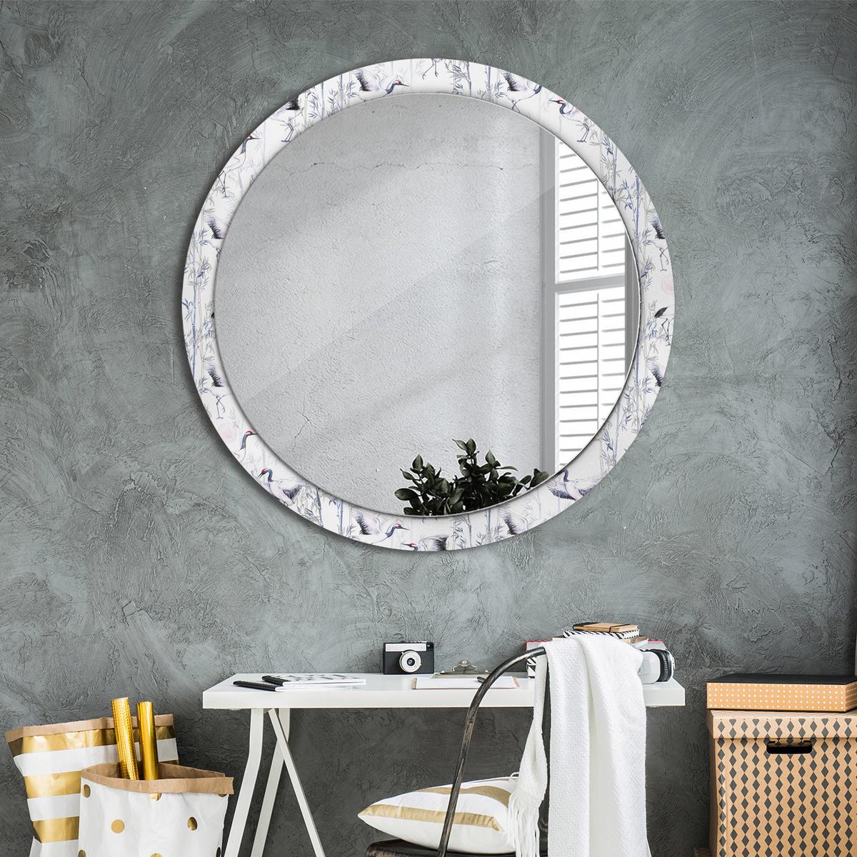 SPIEGEL Rund Ø 100 cm mit Aufdruck - Blau/Weiß, Glas (100/100/0.4cm) - Wallfluent