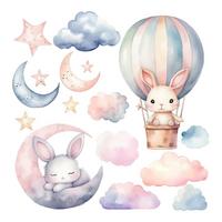 AUFKLEBER 60x80 cm Hasen und Ballon - Pink, Kunststoff (60/80/0.1cm) - TULUP