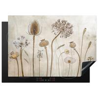 HERDABDECKPLATTE Blumen - Aquarell - Stilleben - Braun - Vintage Herdabdeckung Induktionsfeld 75x52 cm - Sandfarben, Kunststoff (75/52/0.2cm) - MuchoWow