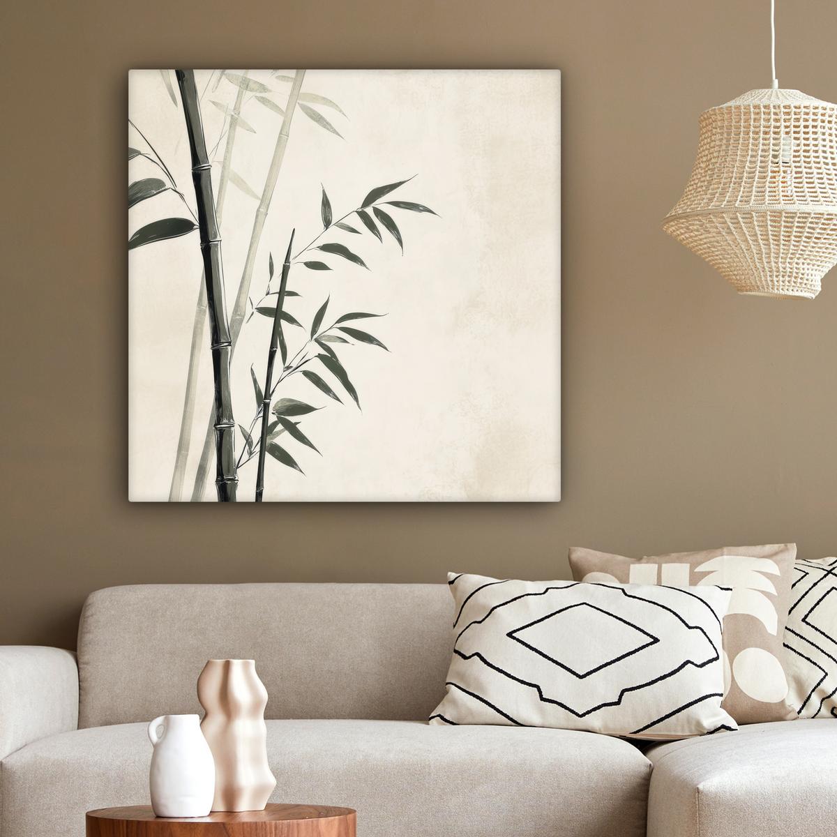 LEINWANDBILD Japandi - Bambus - Beige Deko Groß 90x90 cm - Eukalyptusholzfarben, Textil (90/90cm) - MuchoWow