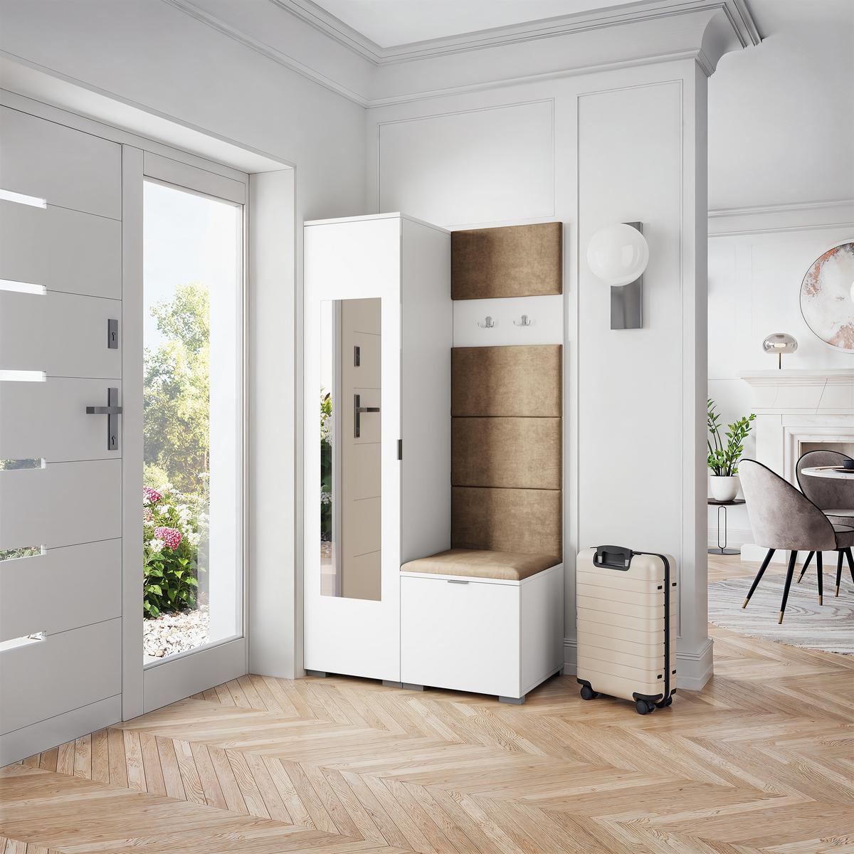 GARDEROBENSCHRANK VIRA 95/181/51 cm Modern Garderobe-Set Weiß - Weiß/Mokka, Holzwerkstoff (95/181/51cm) - MASSENO
