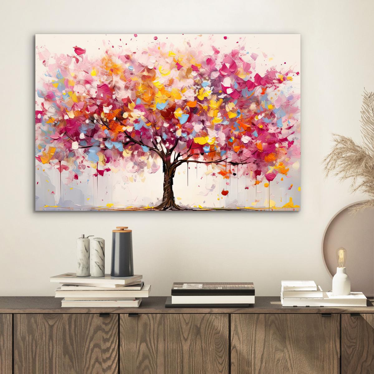METALLBILD Aquarell - Baum - Kunst - Abstrakt Wandbild 60x40 cm - Multicolor, Metall (60/40cm) - MuchoWow