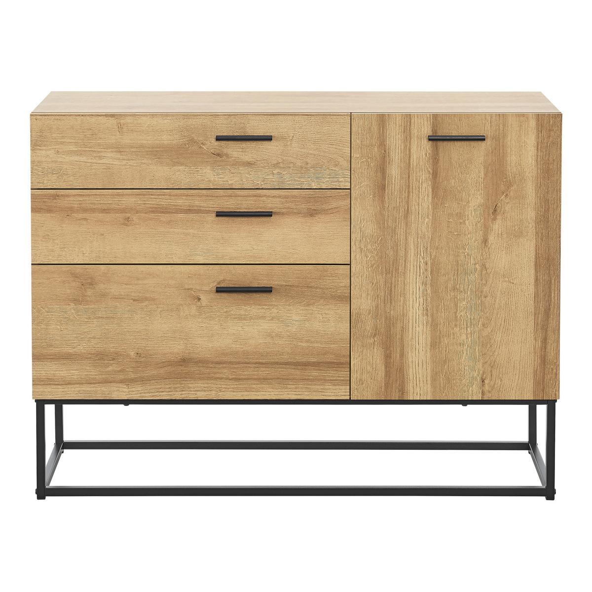 SIDEBOARD Lavangen - Eichefarben/Schwarz, Holzwerkstoff/Metall (100/75/35cm) - [en.casa]