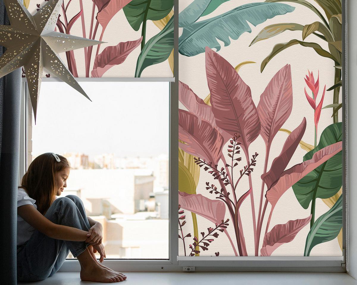 INNENROLLO - Fensterrollo - Rollo - 150x180 cm - Bunte Blätter - Weiß, Kunststoff (150/180/0.5cm) - TULUP