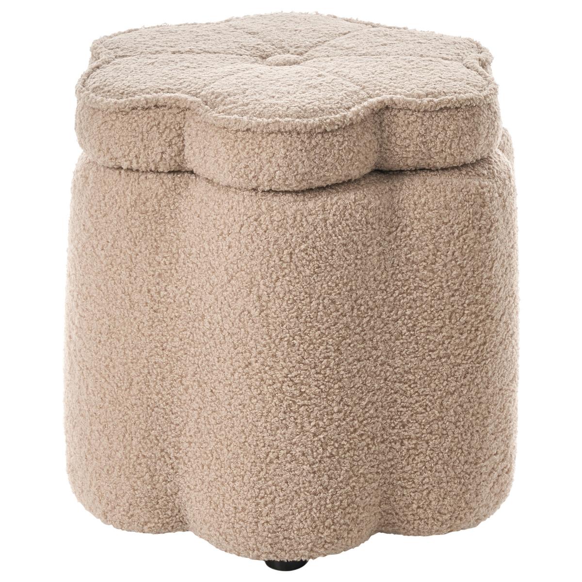 KINDERHOCKER mit Stauraum Bouclé Beige Blume Flower - Beige/Schwarz, Textil (40/38/40cm) - Beliani