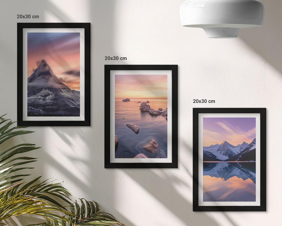 BILDER SET 3er Set - 20x30 cm Schwarzer Rahmen - Berglandschaft, See, Westen - Schwarz, Kunststoff (20/30cm) - TULUP