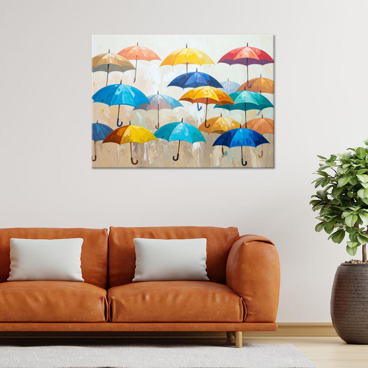 LEINWANDBILD Bunte Regenschirme 90x60cm - Multicolor, Textil (90/60cm) - Feeby
