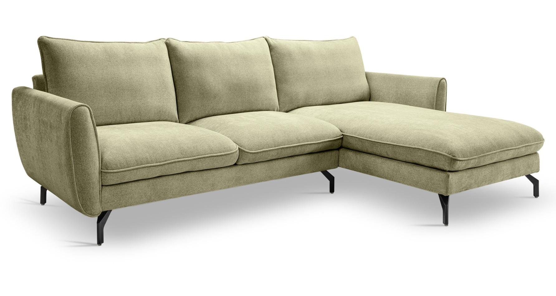 SOFA grün Webstoff 259 x 167 cm, Ecksofa 5-Sitzer, L-Sofa Ottomane rechts - Schwarz/Grün, Holz/Textil (259/167cm) - Inn.Furn