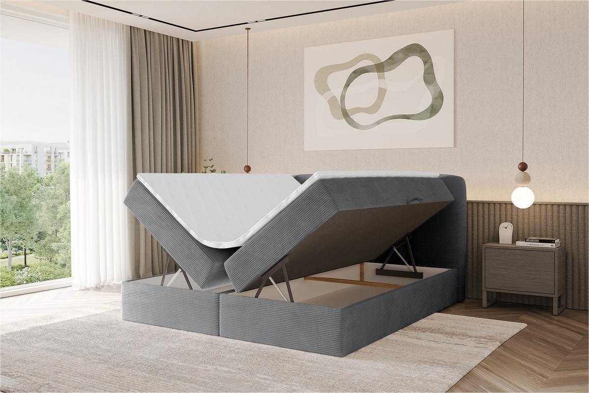 BOXBETT mit Matratze H4 - NINA - 180x200 cm - Dunkelgrau - Taupe, Holzwerkstoff (180/200cm) - ALTDECOR