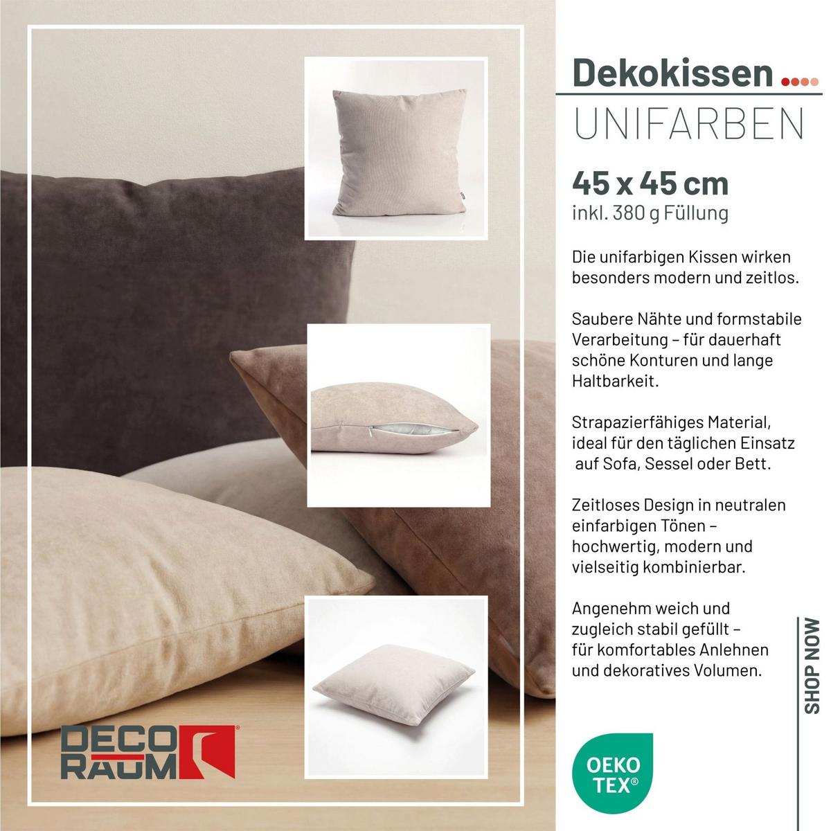 DEKOKISSEN Uni Hellgrau 45x45 cm mit Füllung - Grau, Textil (45/45cm) - Deco-Raum