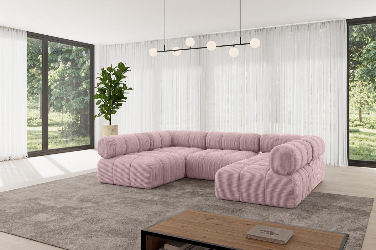 WOHNLANDSCHAFT modulares Sofa Garvo-U1 - 285x190x70 cm Rosa Cord - Rosa, Holzwerkstoff/Textil (285/70/190cm) - ALTDECOR