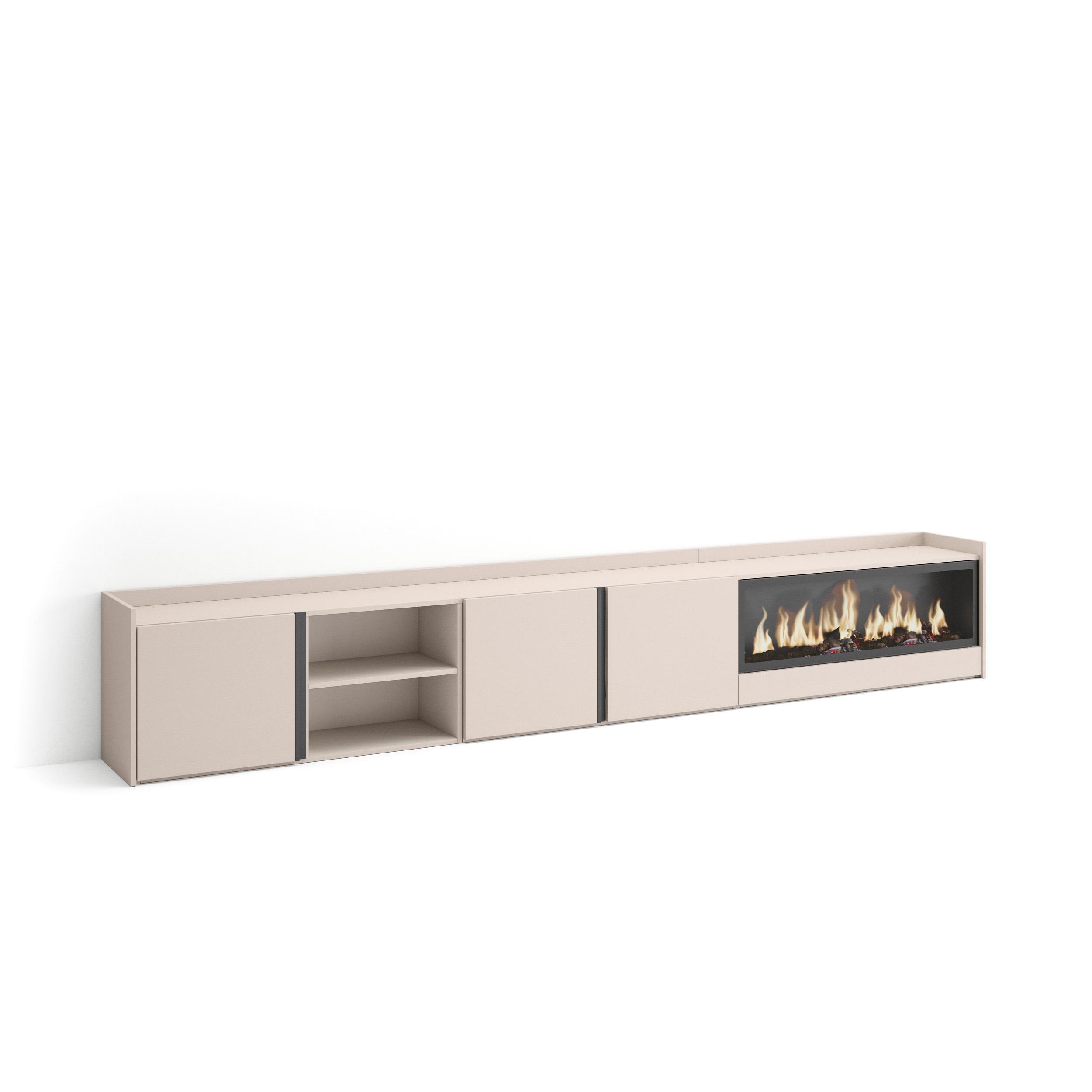 LOWBOARD, Beige, 315/35/50cm, Kamin mit Feuereffekt XXL - Beige, Holzwerkstoff (315/50/35cm) - Skraut Home