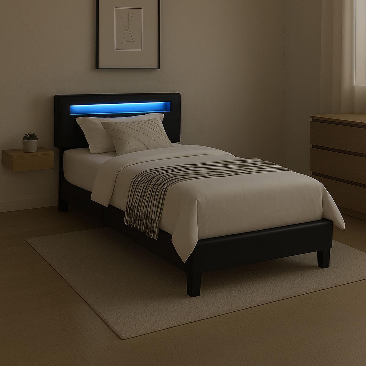 POLSTERBETT MIT LED BENITO 90X200 CM - Schwarz, Textil (90/200cm) - CARO-Möbel