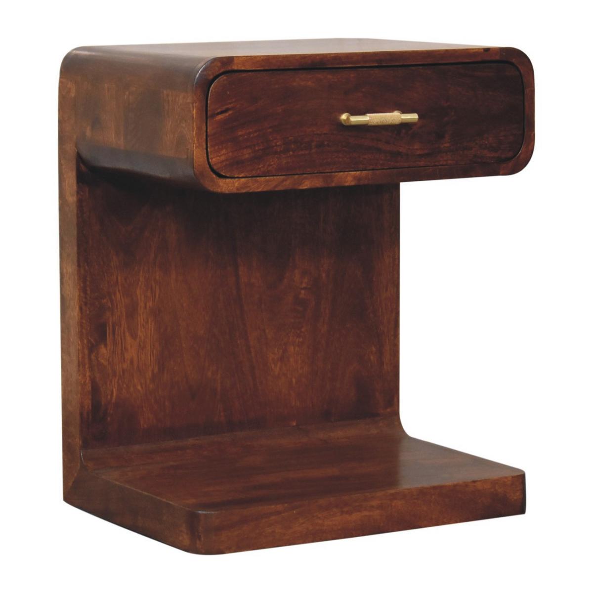 NACHTKASTEN Kastanie T-Stange Abgerundet, 1 Schublade und Offener Bereich, Dunkelbraun - Dunkelbraun/Messingfarben, Holz/Metall (45/55/35cm) - Artisan Furniture