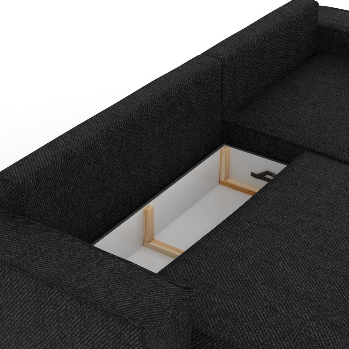 ECKSOFA TAURI mit Schlaffunktion Schwarz im Neve Stoff - Schwarz, Holz/Holzwerkstoff (294/185cm) - AltaBeds