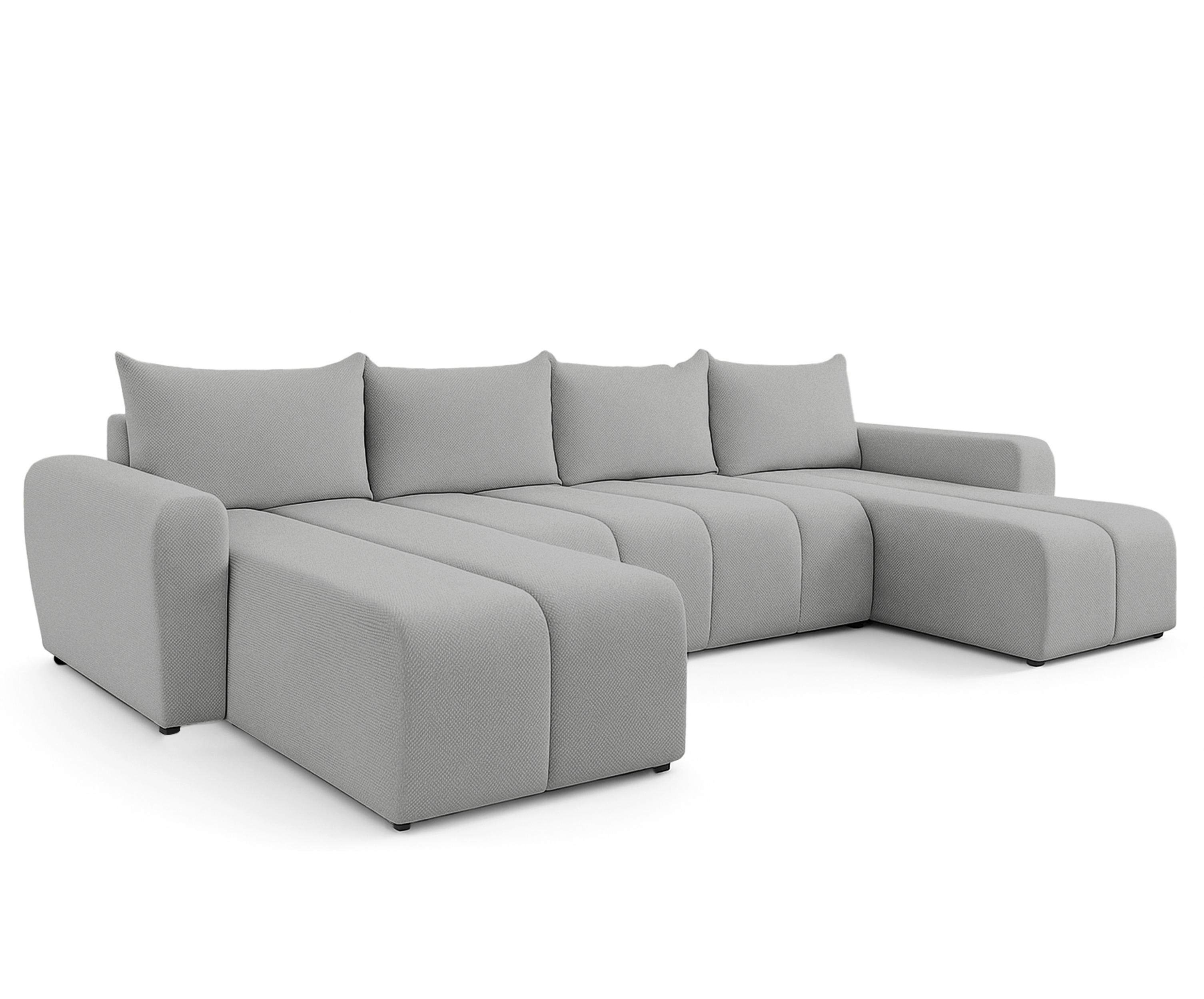 WOHNLANDSCHAFT Ferrande Hellgrau 318/149/91 cm mit Bettkasten Schlaffunktion Komfort - Hellgrau/Schwarz, Kunststoff/Textil (318/91/149cm) - AX Living