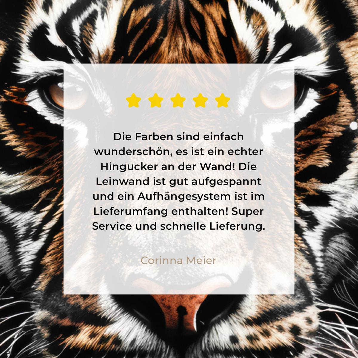 LEINWANDBILD Tiger - Tiere - Porträt - Luxus - Schwarz Deko Groß 90x90 cm - Anthrazit, Textil (90/90cm) - MuchoWow