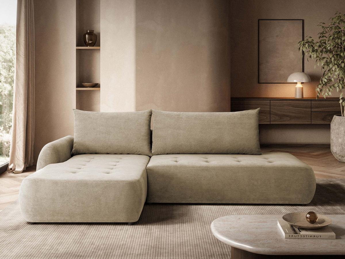 ECKSCHLAFSOFA Bueno I, Seite: Links - Beige/Schwarz, Holz/Textil (300/185cm) - MIRJAN24