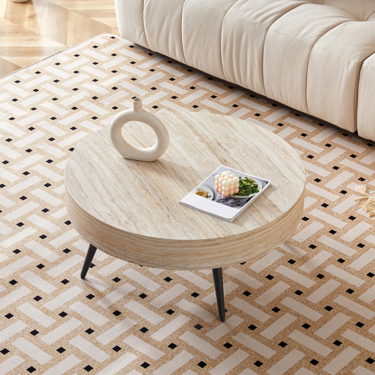COUCHTISCH runder kaffeetisch travertin-optik - Naturfarben, Holzwerkstoff (70/70/35.5cm) - Urban Meuble
