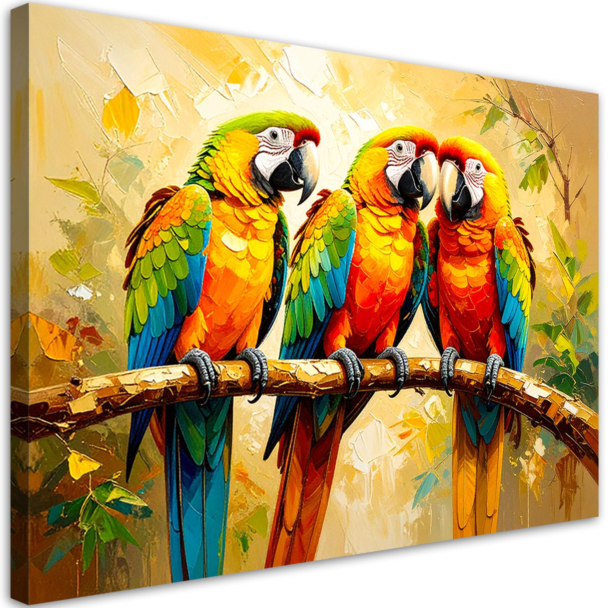 LEINWANDBILD Bunte Papageien auf einem Ast 120x80cm - Multicolor, Textil (120/80cm) - Feeby