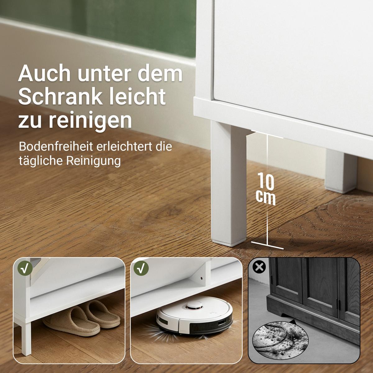 SCHUHKIPPER mit 4 Klappen, schmaler Schuhschrank Weiß, 100x91x19 cm, nur 19 cm tief, skandinavisch, Flur & Diele, - Weiß, Holzwerkstoff/Metall (100/91/19cm) - SoBuy