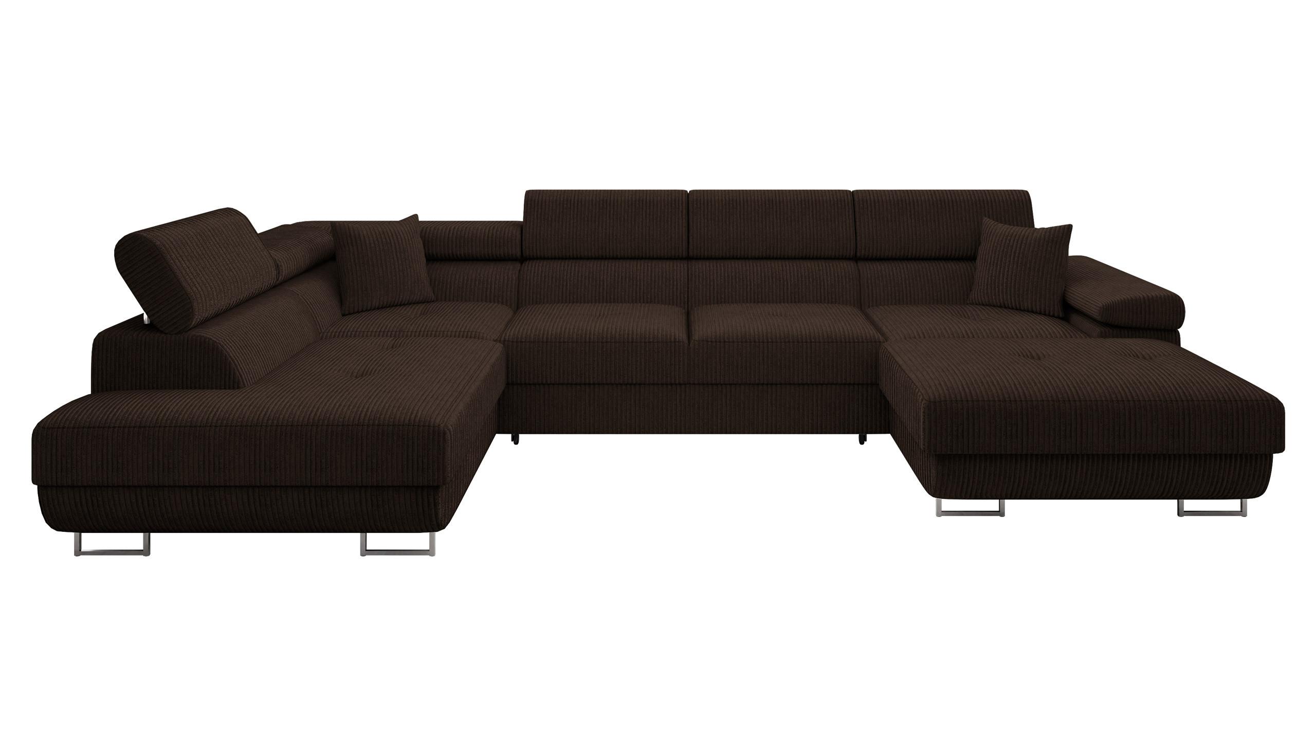 WOHNLANDSCHAFT Torezio Bis Cord, Seite: Links - Nussbaumfarben, Holz/Textil (346/90/203cm) - MIRJAN24