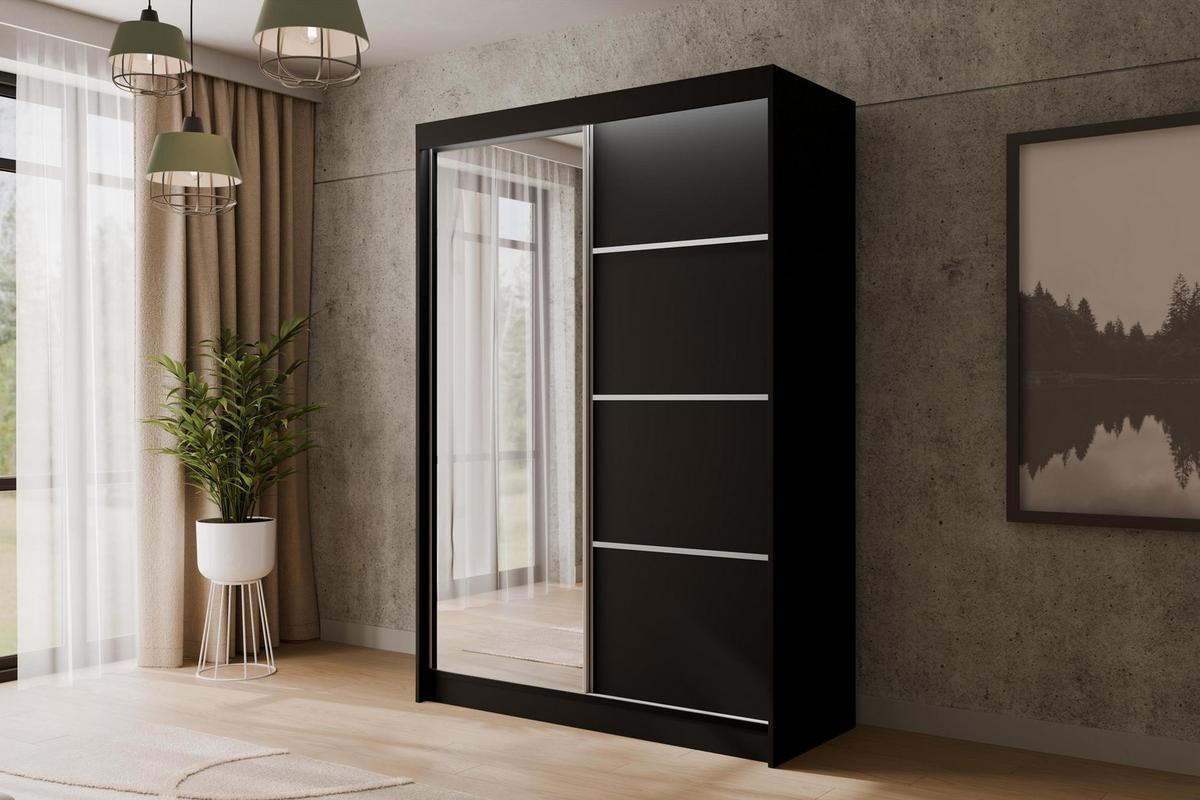 KLEIDERSCHRANK PAOKI mit LED - 120 cm - Schwarz - Schwarz, Holzwerkstoff (120/215/61cm) - ALTDECOR
