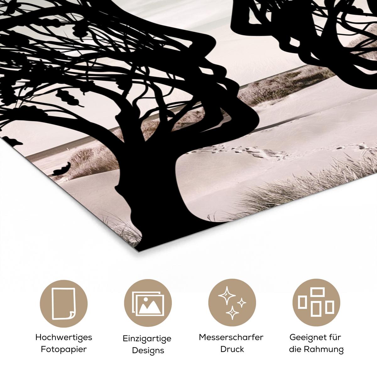 POSTER Strand - Meer - Menschen - Baum - Moderne Kunst Room Decor 20x30 cm - Hellgrau, Papier (20/30/0.1cm) - MuchoWow