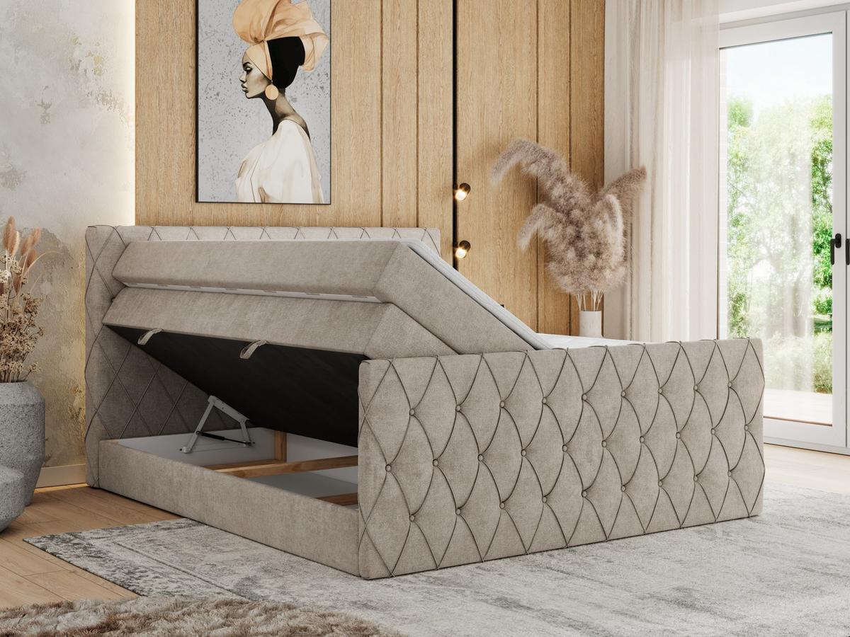 BOXSPRINGBETT MIREN KING DUO 200/200 Beige Struktur - H3 - Beige, Holz/Textil (200/200cm) - MKS