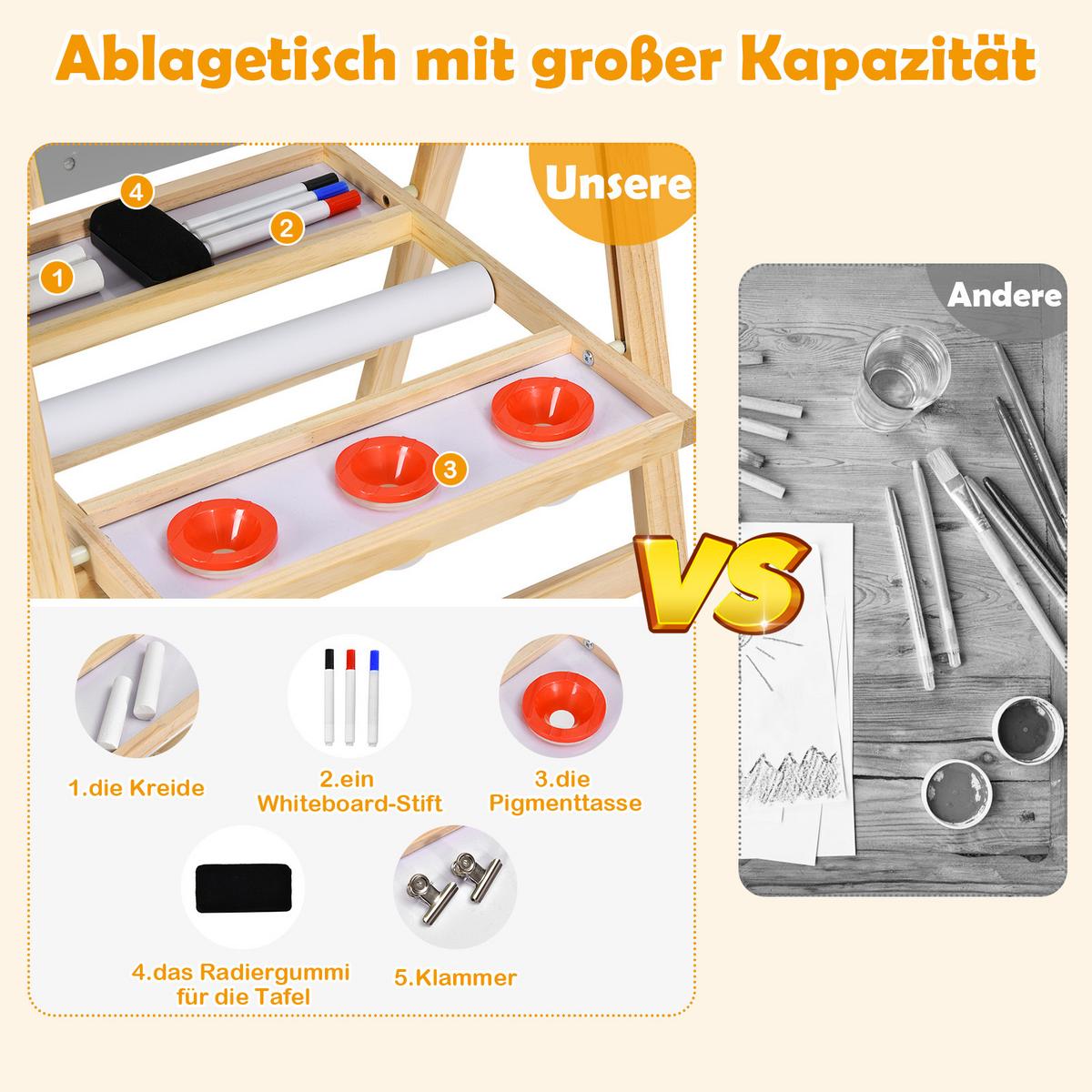KINDERSTAFFELEI Grau - Grau, Holz (53.5/104/50.5cm) - COSTWAY