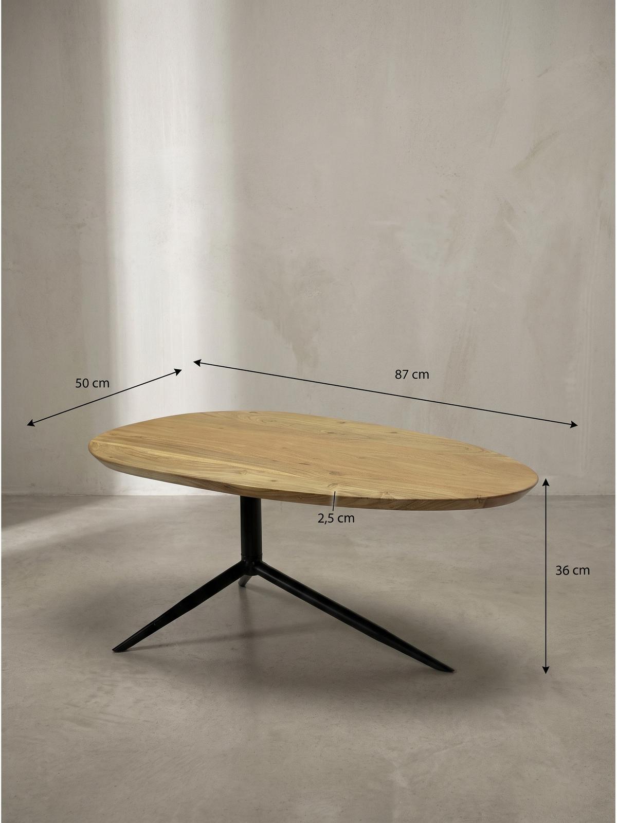 COUCHTISCH PIENZA, Akazie Massivholz, 87 x 50 x 36 cm - Schwarz/Akaziefarben, Holz/Metall (50/87/36cm) - KADIMA DESIGN