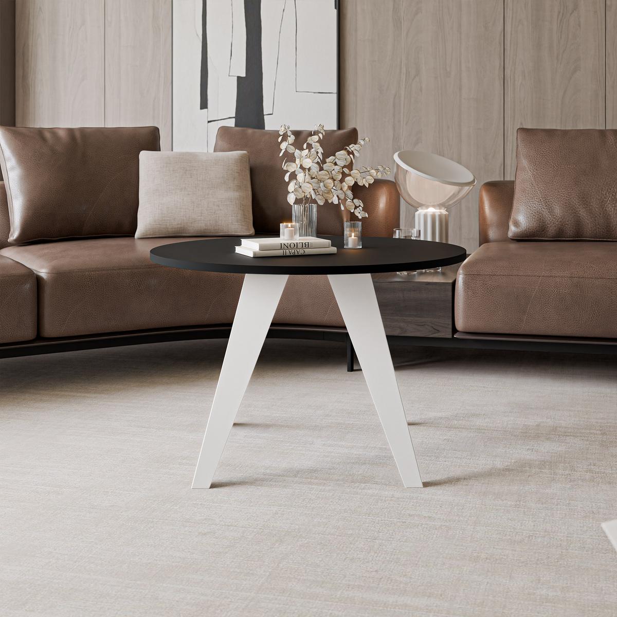 COUCHTISCH FERRO 75/50 cm runden, Weiß / Schwarz geriffelt - Schwarz/Weiß, Metall (75/75/50cm) - Idohome