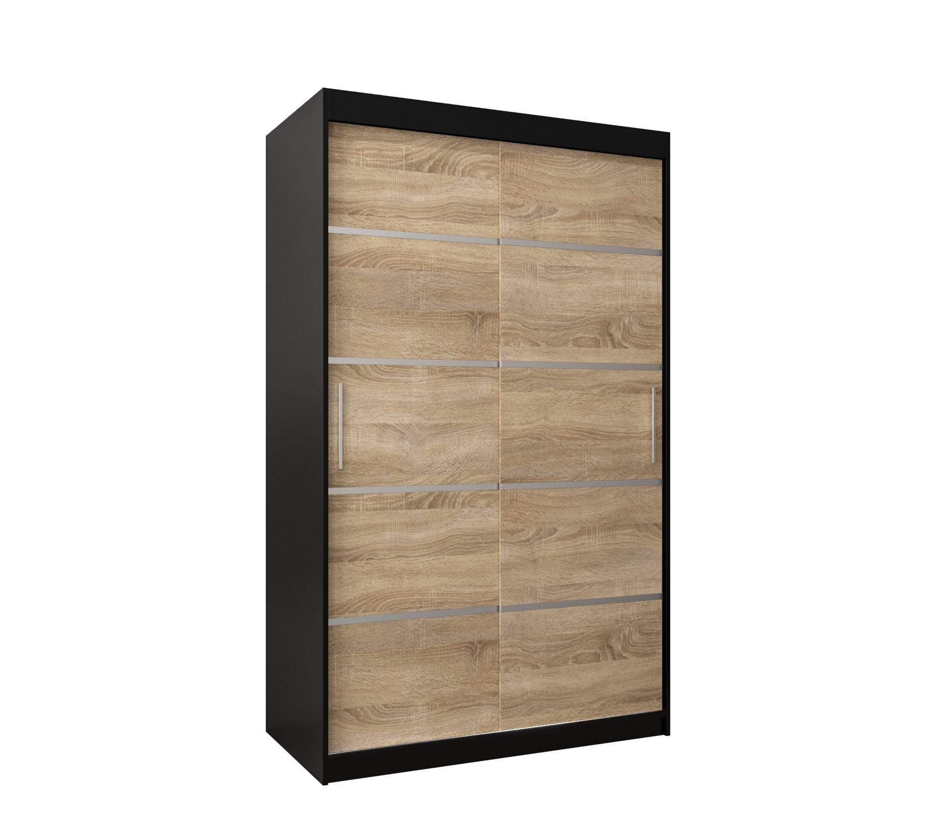 SCHWEBETÜRENSCHRANK 200/120/62 2-türig - Silberfarben/Schwarz, Holz/Kunststoff (120/200/62cm) - MÖBEL KRYSPOL