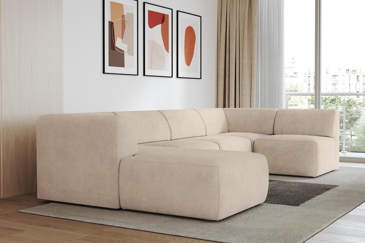 WOHNLANDSCHAFT Ottomane Links MOVO-L 345x180x78 cm Beige Velours - Mokka, Holzwerkstoff/Kunststoff (345/78/180cm) - ALTDECOR